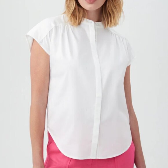 Trina Turk 'Del Ray' Button-Front Cap-Sleeve Organic Cotton Blouse Top, White - Picture 1 of 2